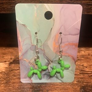 NEW HANDMADE GREEN BALLOON DOG EARRINGS